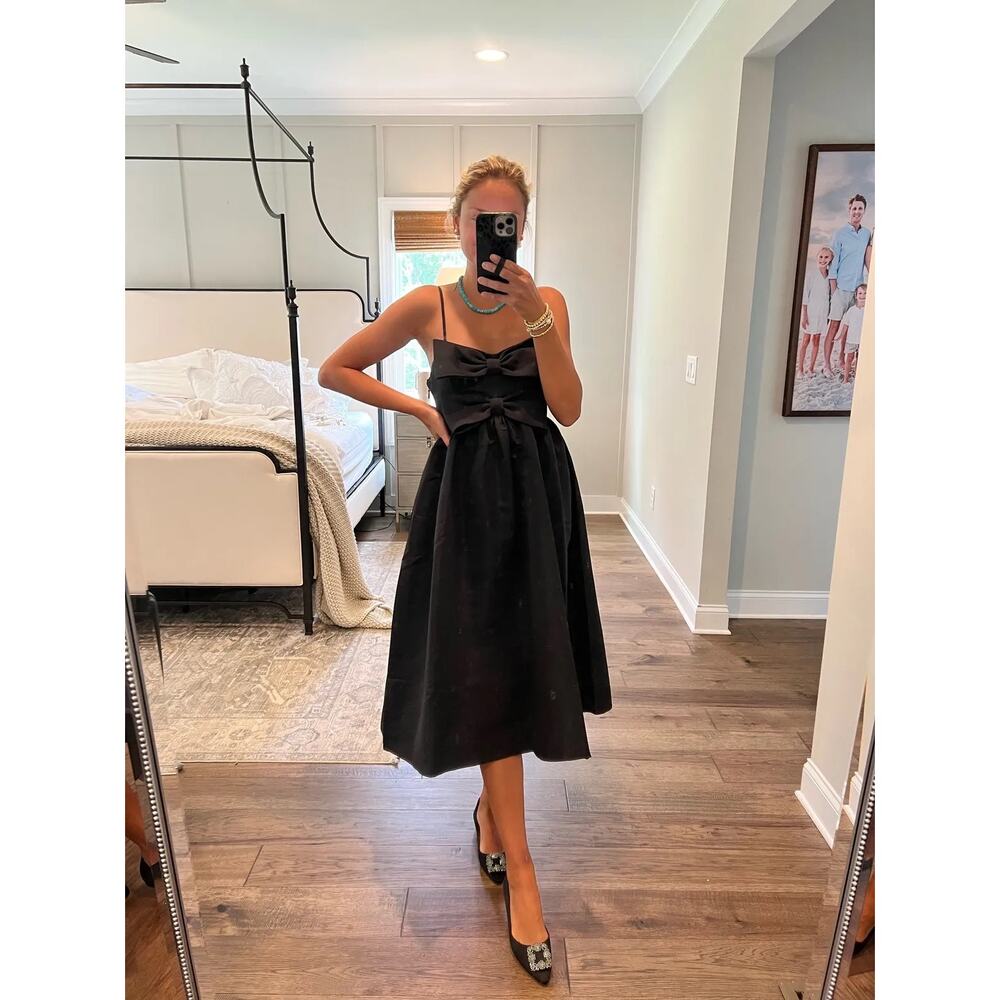 Sachin & Babi Anthropologie Sloane Taffeta Double-Bow Black Midi Dress 10 NWT